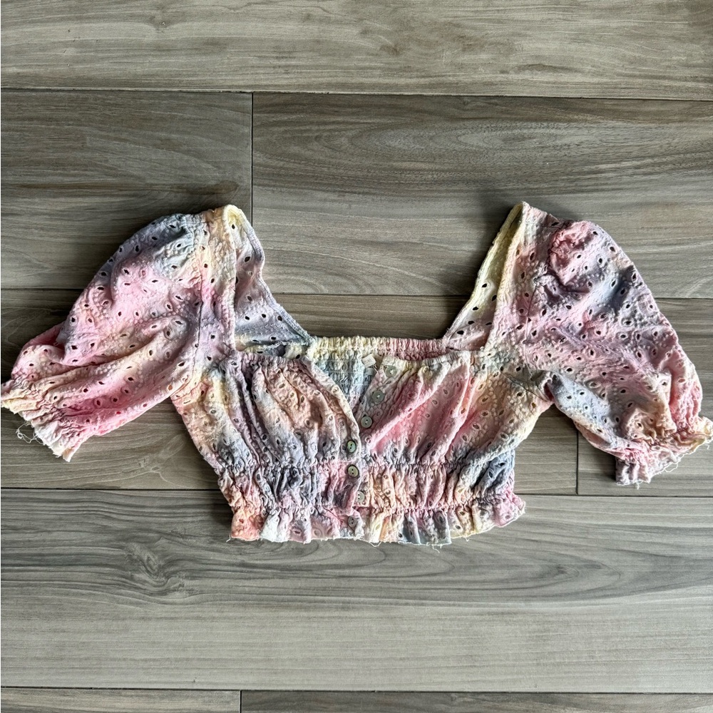 Urban Outfitters Pastel Tie-Dye Eyelet Crop Top
